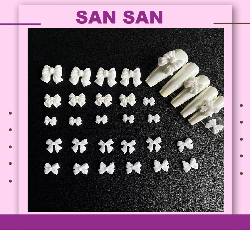 (Ảnh thật) Charm Nơ Lì Trắng Hàn Quốc Đính Móng