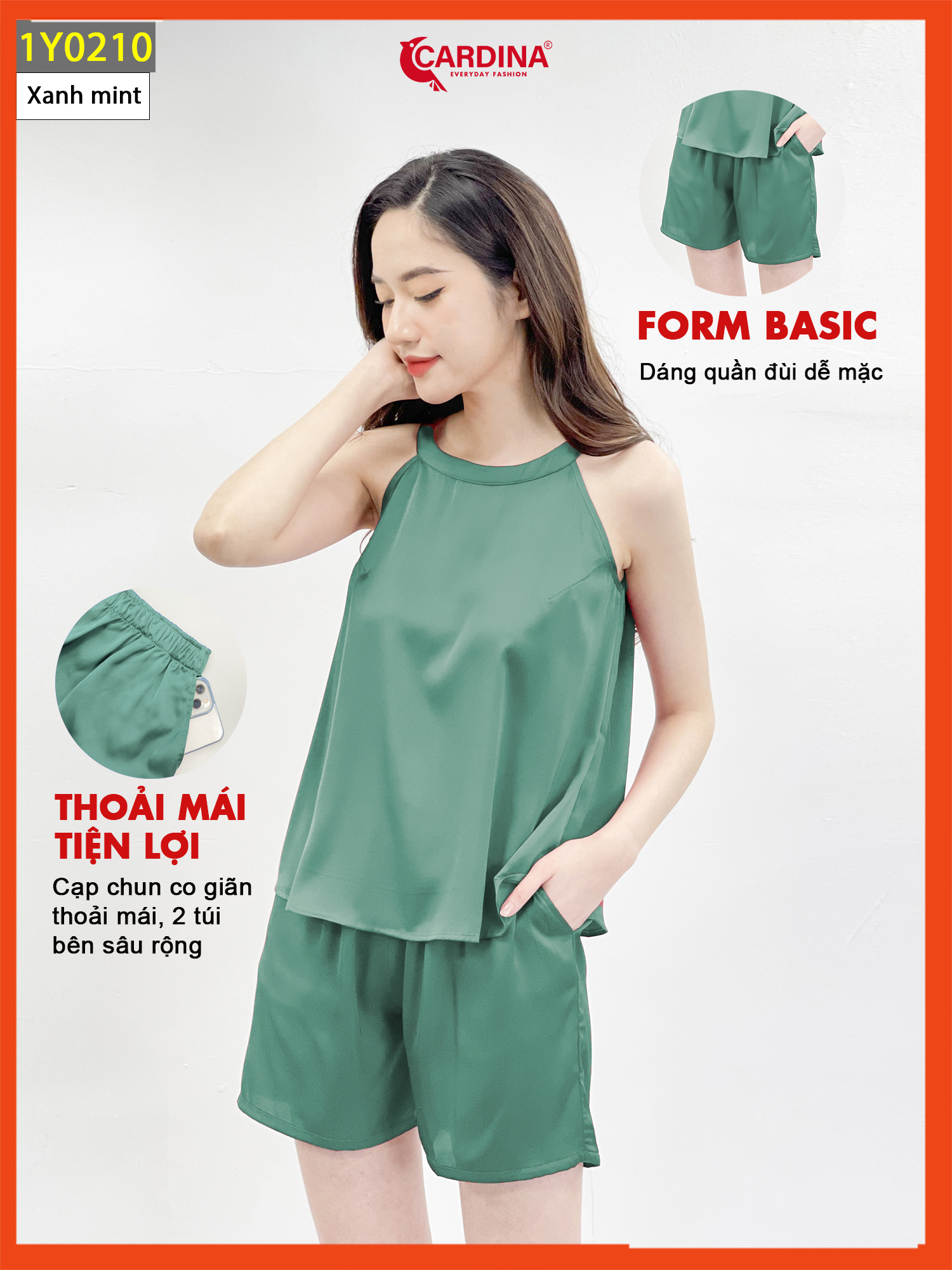 Đồ Bộ Nữ 𝐂𝐀𝐑𝐃𝐈𝐍𝐀 Chất Lụa Satin Nhật Cao Cấp Quần Đùi Áo Cổ Yếm 1Y02