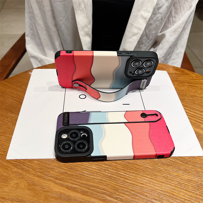 Colorful Wave Pattern Fashion Phone Case for IPhone 7 8 Plus SE 3 Shockproof Phone Case for IPhone 11 12 13 14 Pro Max Casing Leather Wristband Back Cover