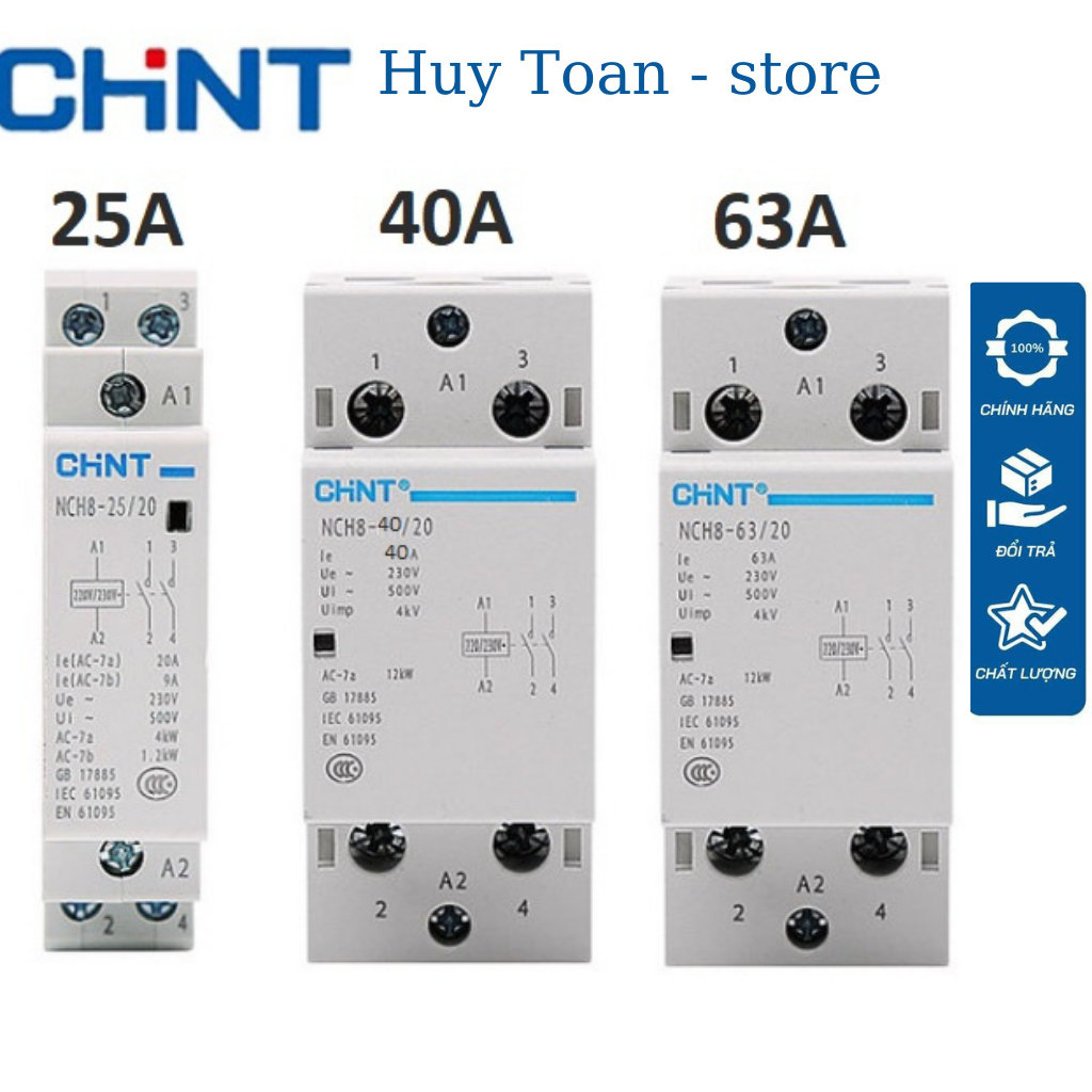 Khởi động từ 1 pha CHINT NCH8-25/20 NCH8-40/20 NCH8-63/20 25A 40A 63A 220V-đóng tắt trung gian tăng công suất cho công