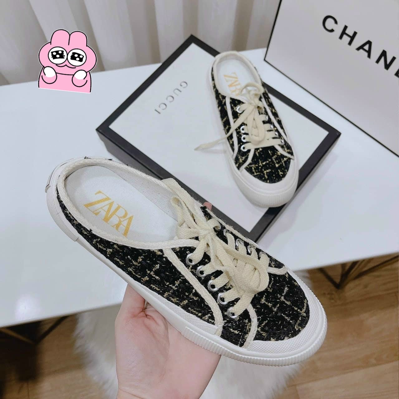 [SenXanh] Giày sục thể thao đế bệt chất xù kẻ ô