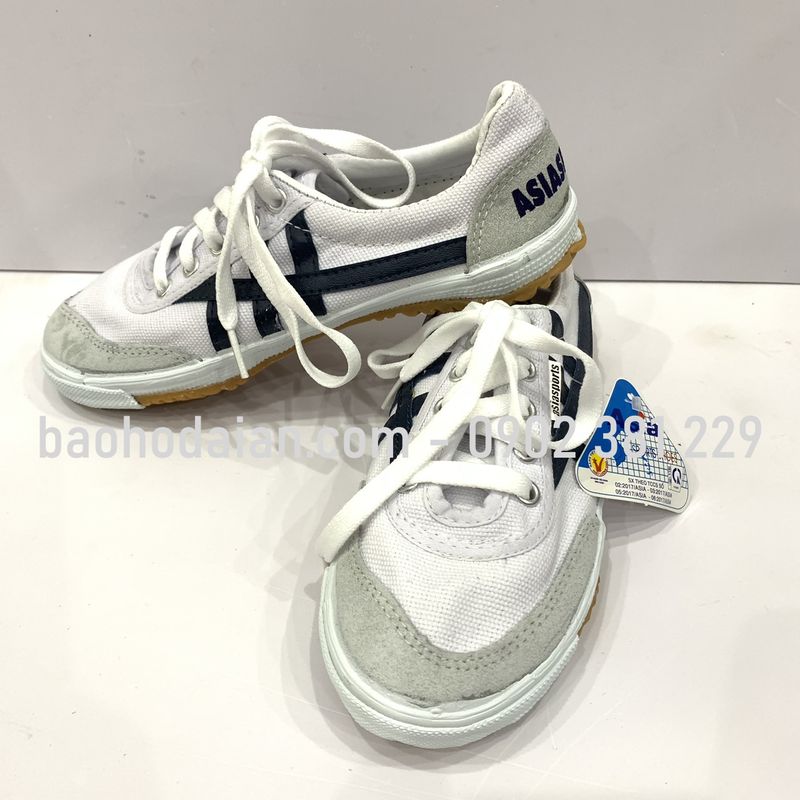 Giày bata vải Asia cột dây trắng sọc đen