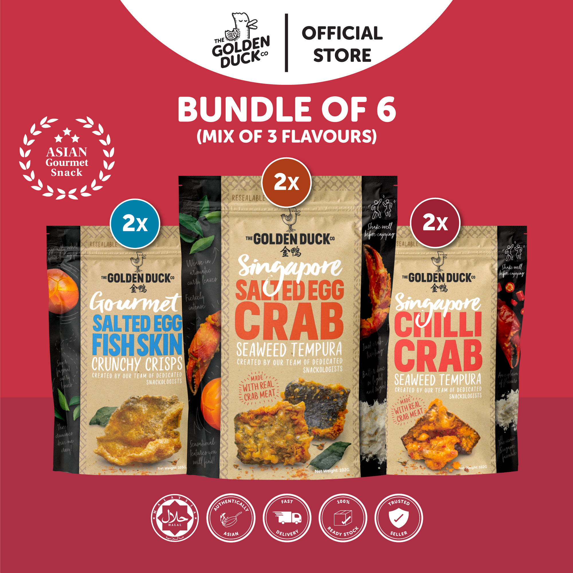 [Bundle of 6] 2 x Salted Egg Fish Skin & 2 x Salted Egg Crab Seaweed