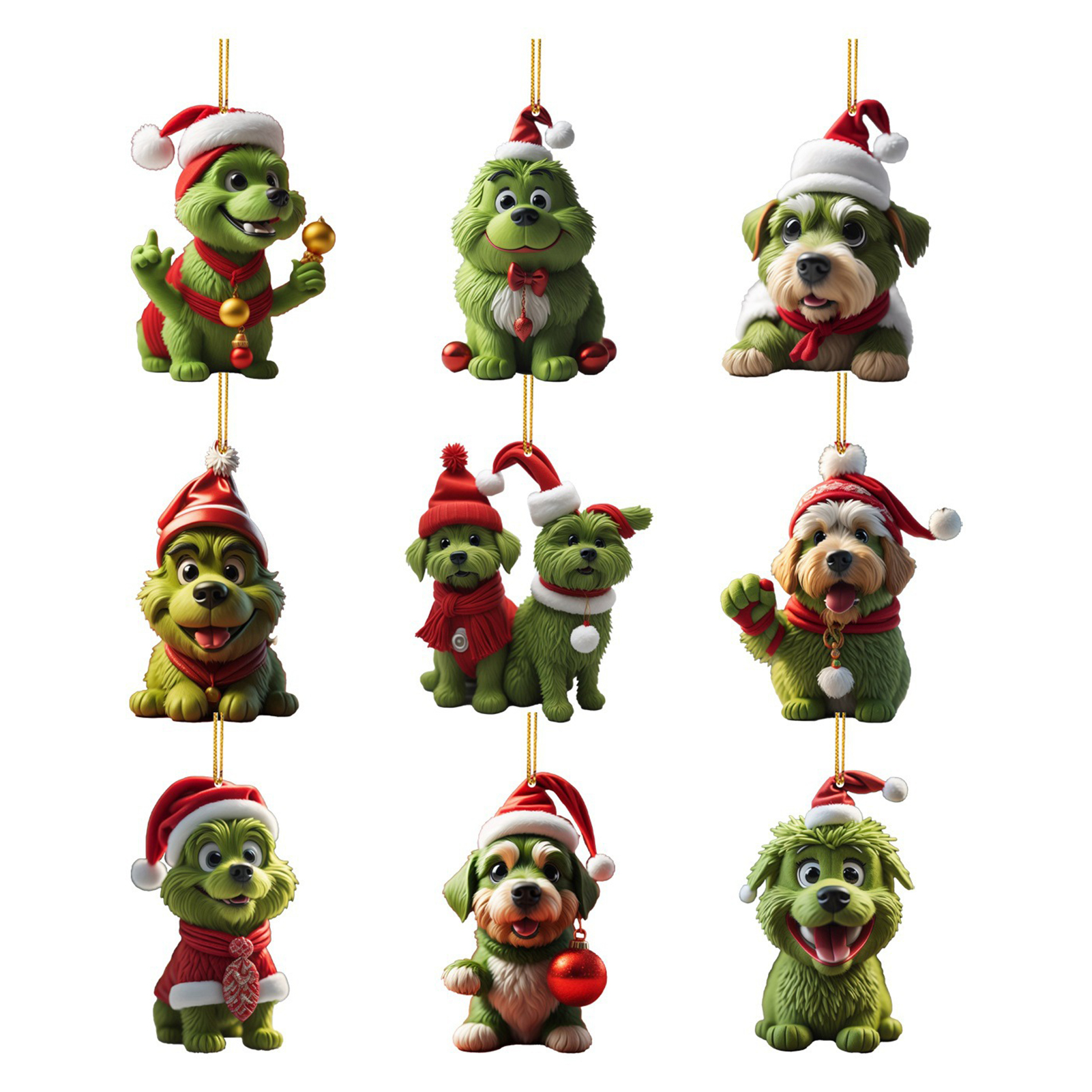 microgood 9Pcs Christmas Tree Pendant Cartoon Cute Green Faux Fur Dog