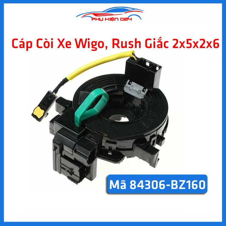Cáp còi, cuộn điện còi cho xe wigo, rush, cuộn kèn ô tô giắc 2x5x2x6 mã 84306-bz160