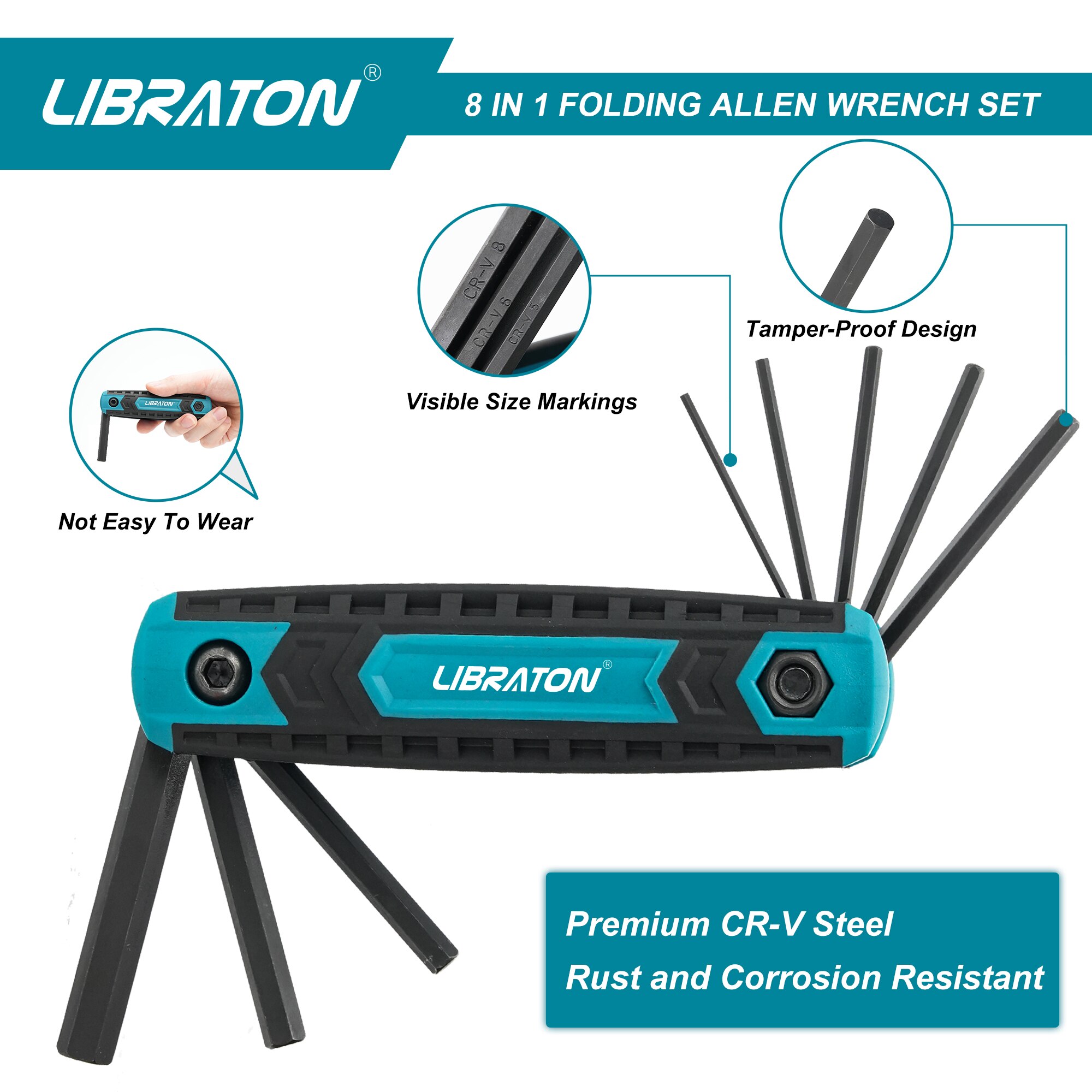 【In-Demand Item】 LIBRATON 8 in 1 Folding Allen Wrench Set Metric Allen Key Set Tool Or Folding Tamper Proof Torx Key Set Portable Star Wrench Kit.