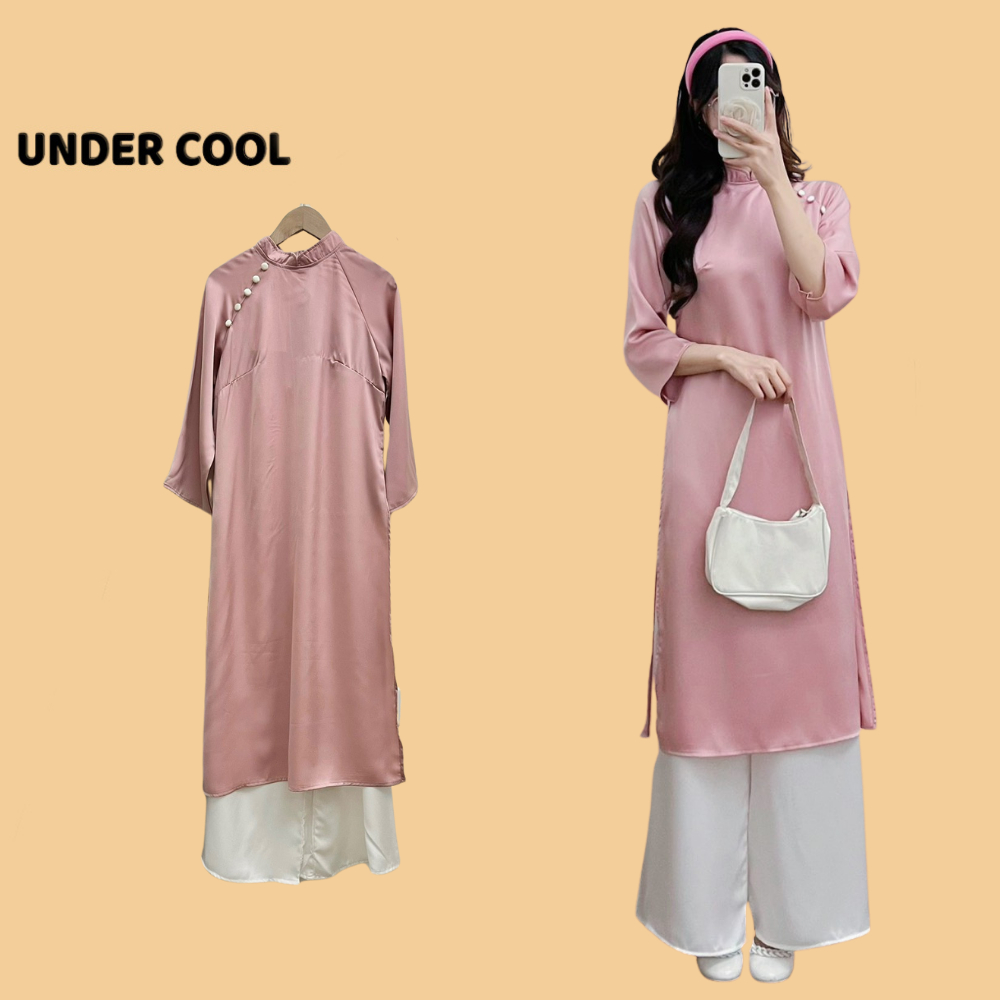 Set Áo Dài Cách Tân Lụa UNDERCOOL Cúc Bọc Phối Màu