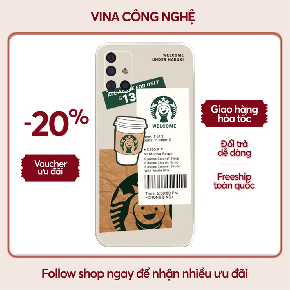 Ốp lưng Samsung A10/A10S/A51/A32/A12/....dẻo cạnh vuông bảo vệ camera hình Starbucks