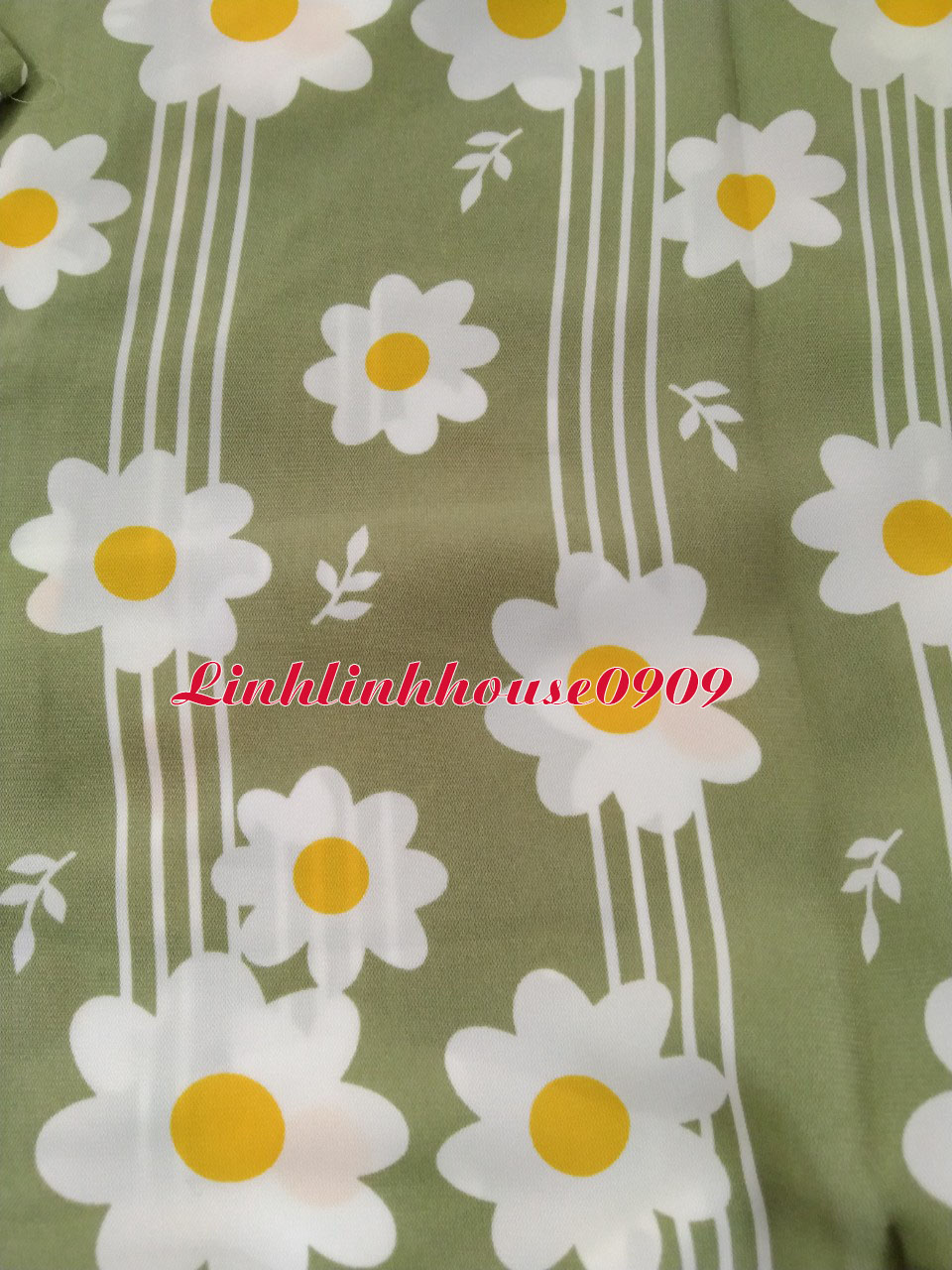 Đồ bộ mặc ở nhà Pijama lụa mango cộc lửng hoa cúc xanh