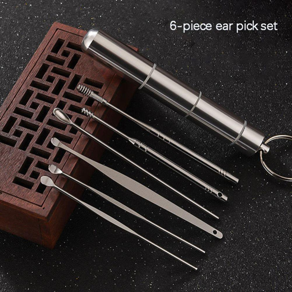 Metal Ear Cleaning Spoon Set - Professional 6 Piece Kit for Ear Hygiene and Care. 