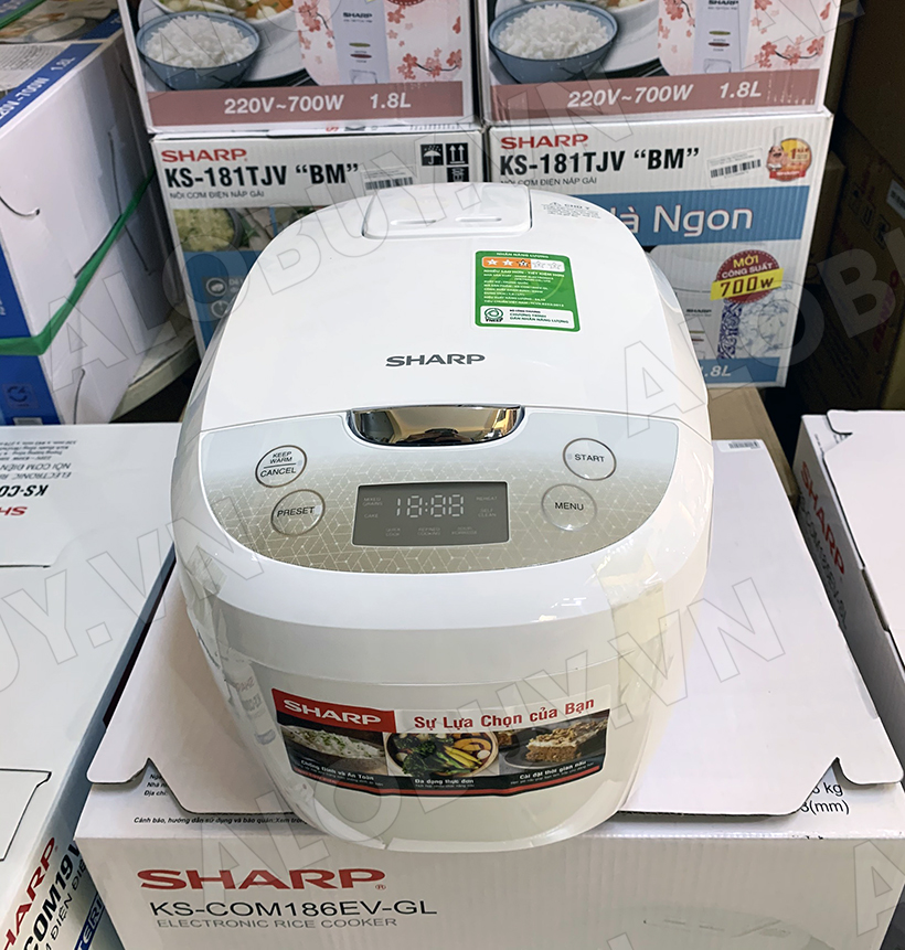Nồi Cơm Điện Tử Sharp ks-com186EV,dung tích1,8l,Nồi Cơm Điện Tử Sharp,nồi cơm điện,nồi cơm điện đa năng,nồi cơm thiết kế tay cầm cách nhiệt,chức năng hen giờ,giữ ấm12h,lòng nồi chống dích,hàng cao cấp,BH 12 THÁNG.
