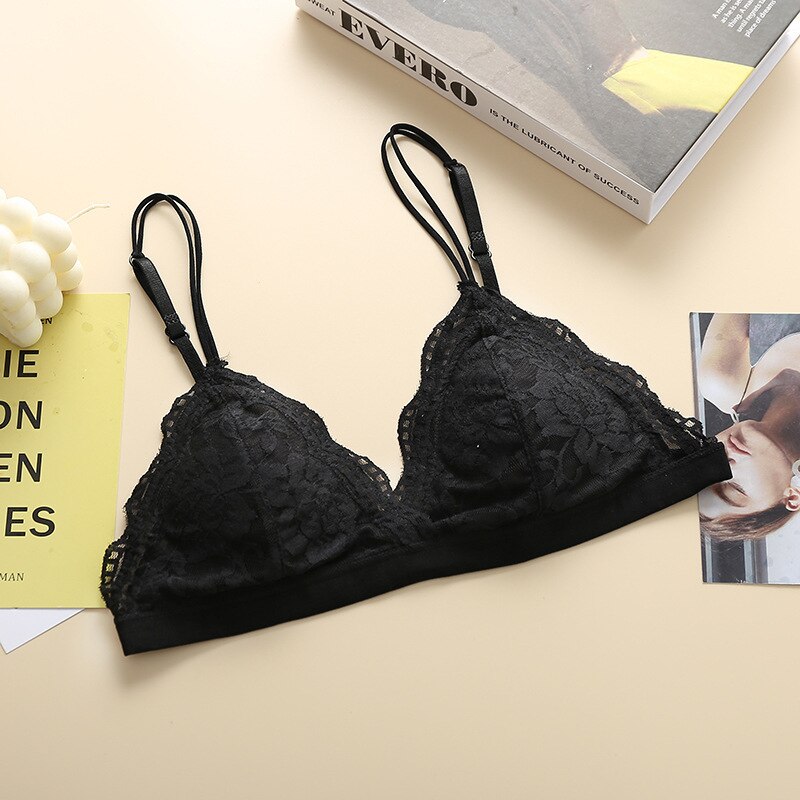 French Style Bralette Seamless Deep V Lace Bra Wireless Thin Underwear Sexy  Lingerie Soft Bras Without Underwire for Women Girl