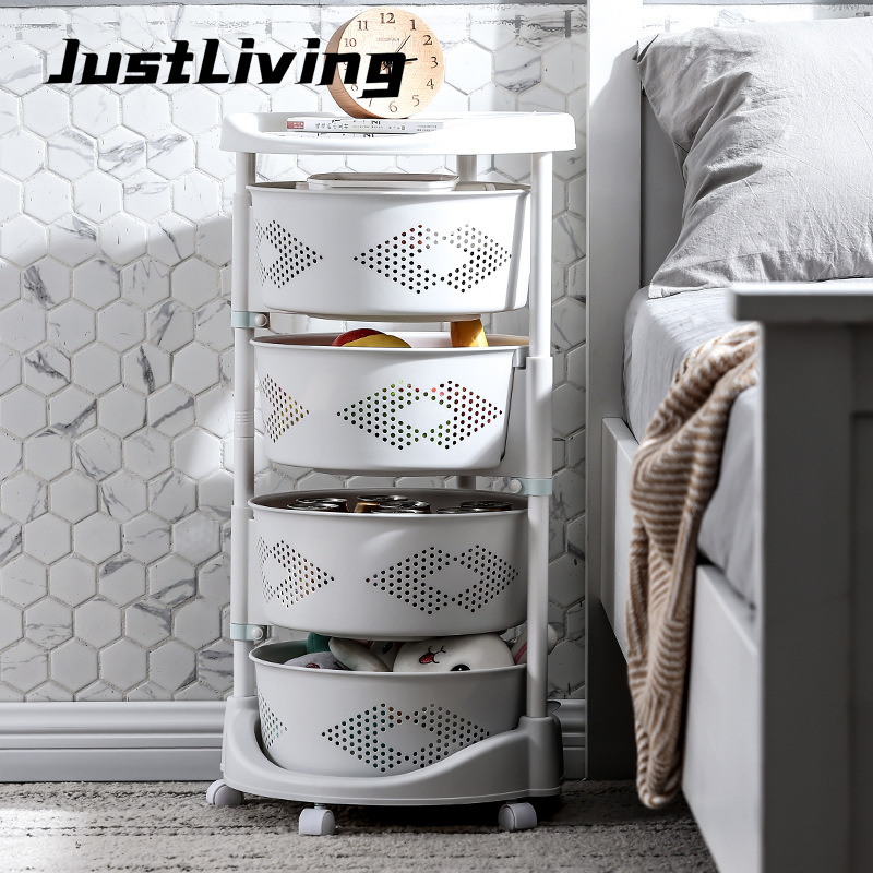 JustLiving 180° Rotatable Kitchen Storage Rack PP Corner Organizer Basket Rack Multi-Layer Kitchen Trolley Cabinet Racks Vegetable Shelf Storage Organizer Bathroom Shelves Shelf Holder