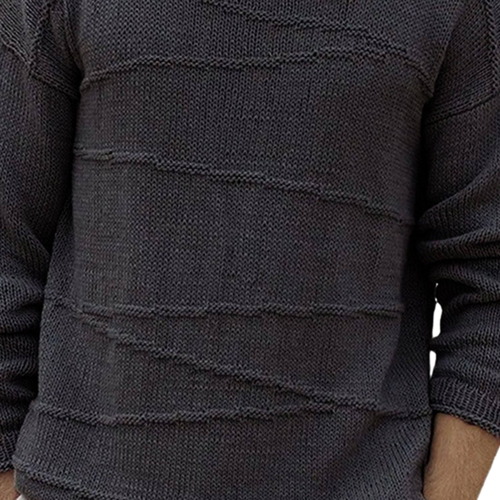 Herren-Pullover, einfarbig, gerippter Bündchenpullover, gemütlicher Herren-Winterpullover, lockere Passform, gerippte Bündchen und O-Ausschnitt-Design, Perfect771_voghion.com