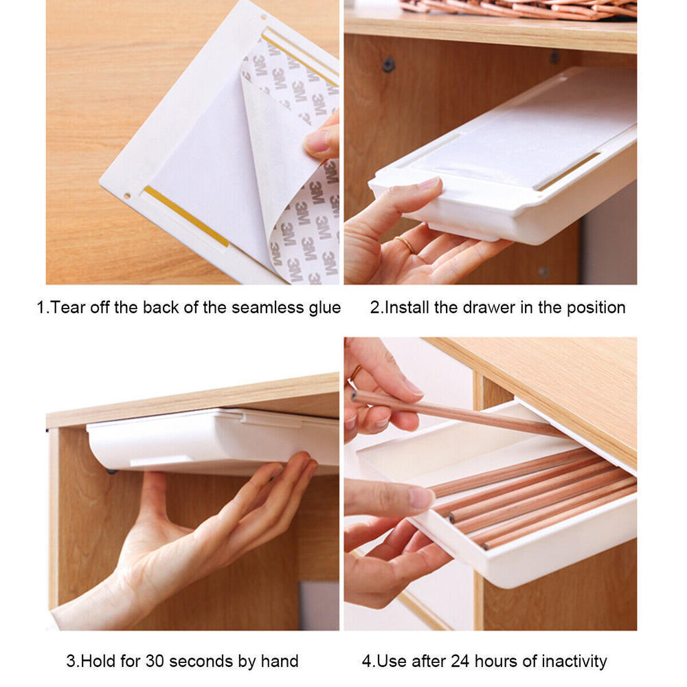 Space-saving Table Drawer Under Desk Hidden Storage Unit Under Desk Storage Tray Hidden Table Storage Box Self-adhesive Drawer Organizer