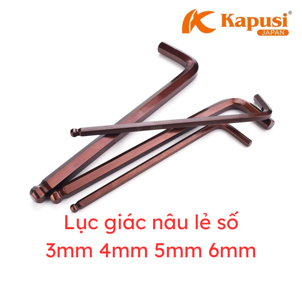 Lục giác lẻ Kapusi Japan chất liệu S2 các cỡ 3mm 4mm 5mm 6mm, lục giác đầu bi đủ các size, lục lăng siết ốc đủ cỡ