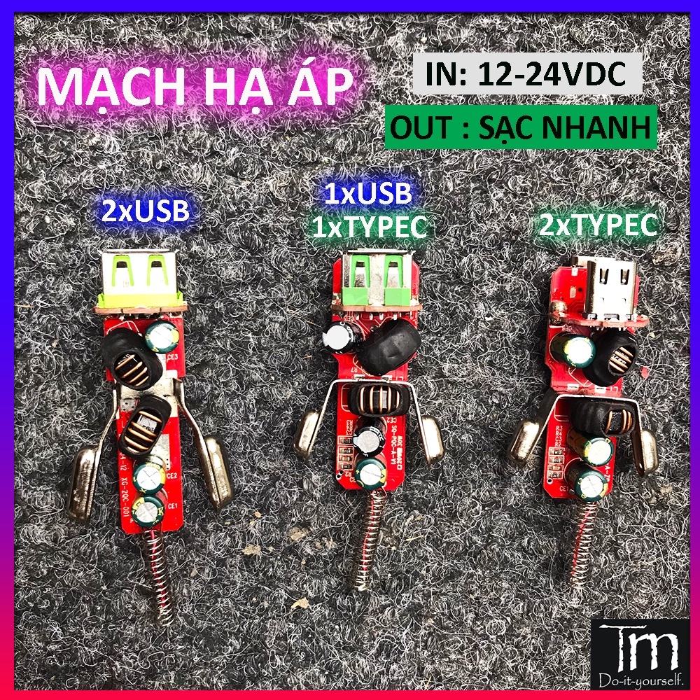 Mạch hạ áp 12-24v ra sạc nhanh qc3.0 pd3.0 đỏ