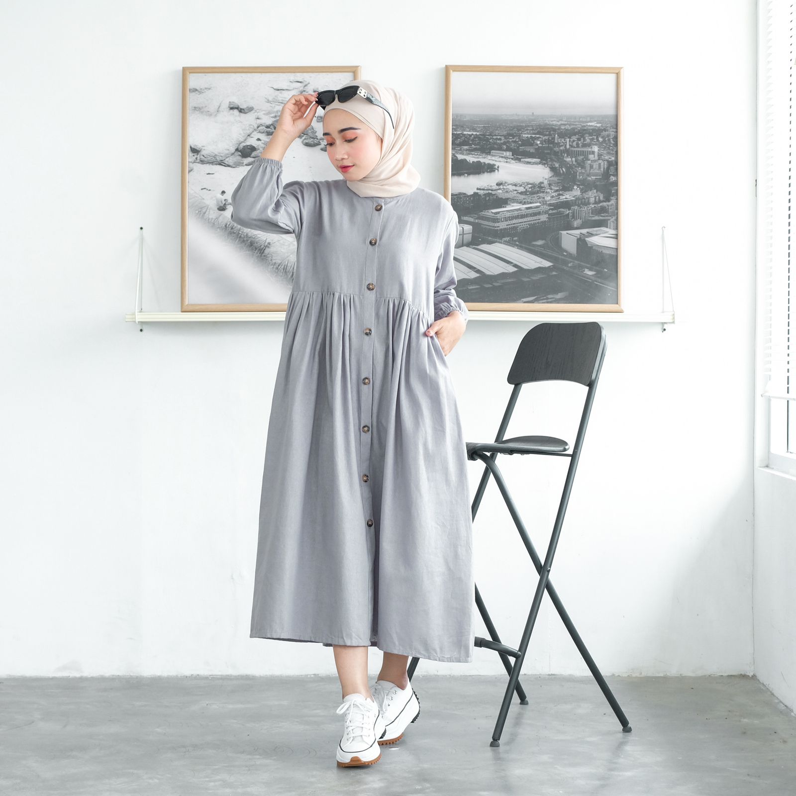 chinese dress ladies Boat Neck Linen Midi Dress main image 1