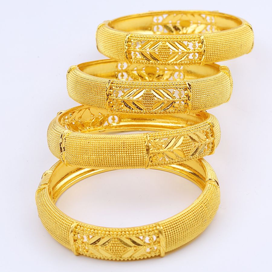Dubai Luxury Gold Color Bangles For Women 24K Gold Plated Indian African Bracelets Charm Wedding Ethiopian Arabic Hand Jewelry.