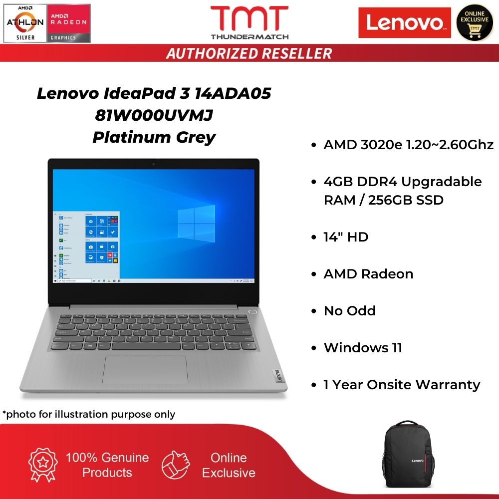 Lenovo IdeaPad 3 14ADA05 81W000UVMJ Platinum Grey Laptop | AMD 3020e ...