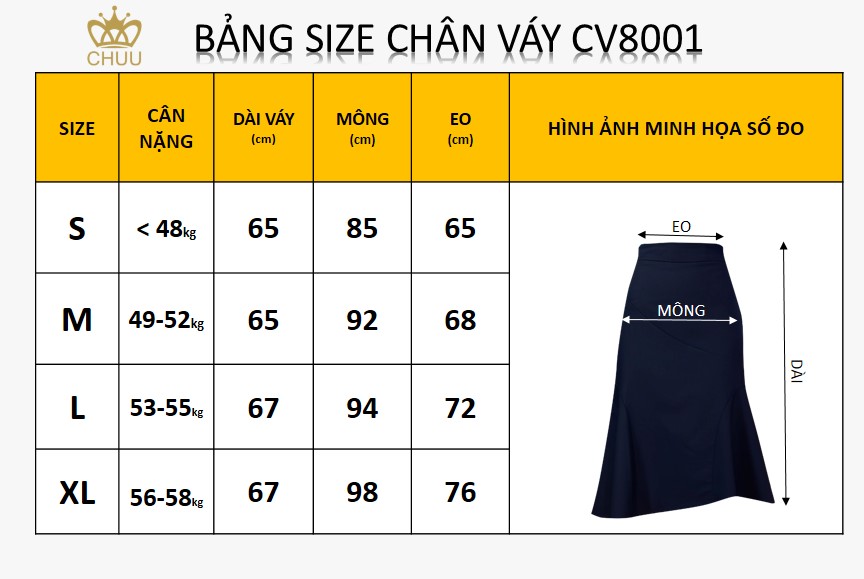 Chân váy công sở kiểu đuôi cá xòe qua gối CHUU CV8001