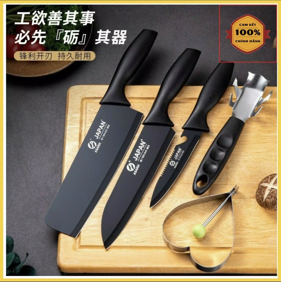 Bộ Dao Japan 5 Món Nhà Bếp Đa Năng Bằng Thép-Bộ Dao ASAKI 5 món cao cấp cho nhà bếp