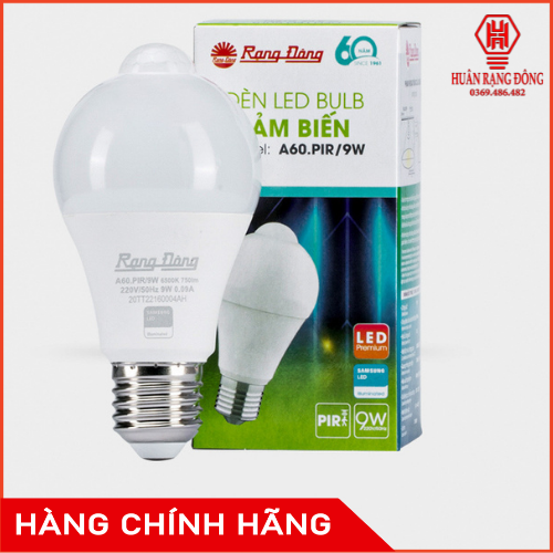 Đèn led bulb cảm biến hồng ngoại 9w rạng đông - model: a60.pir/9w