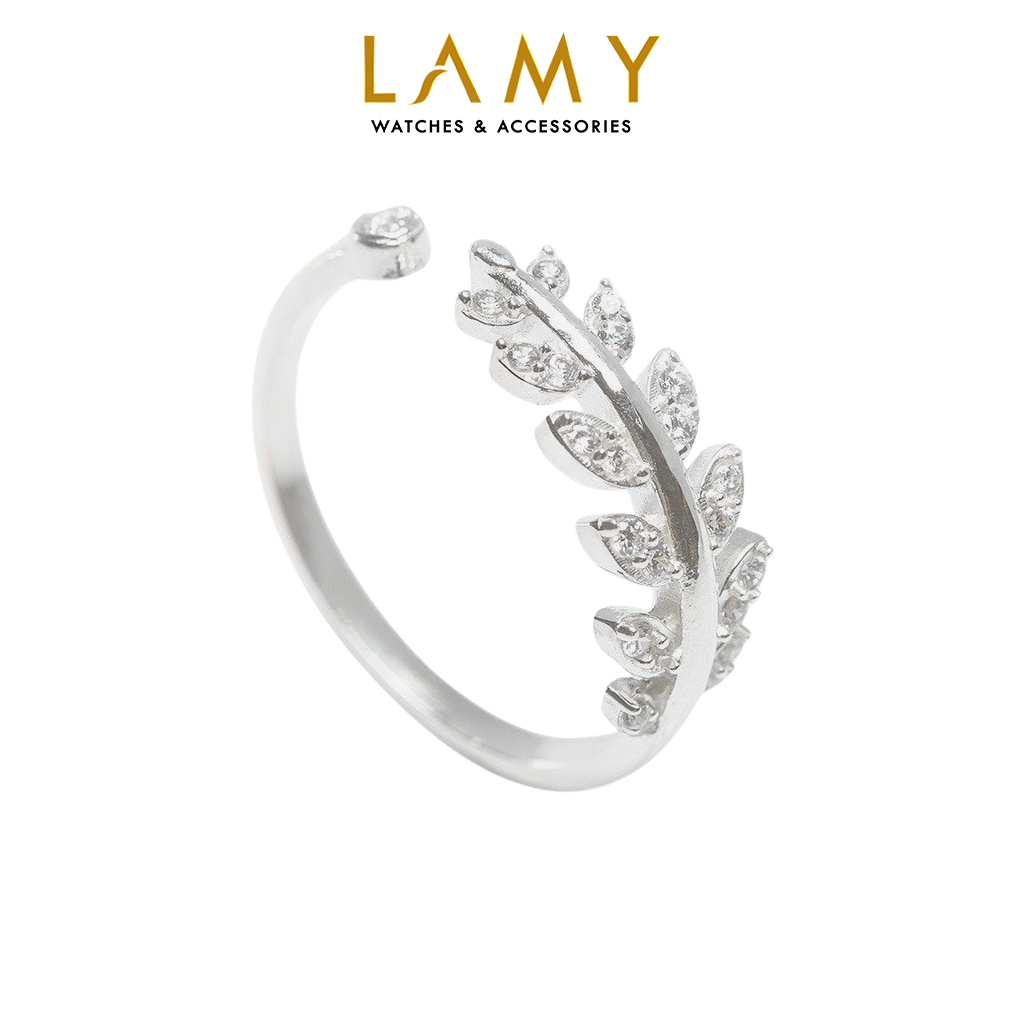 Nhẫn bạc nữ cde olive leaf stone-encrusted ring silver cde8201sv - nhẫn bạc ta cao cấp