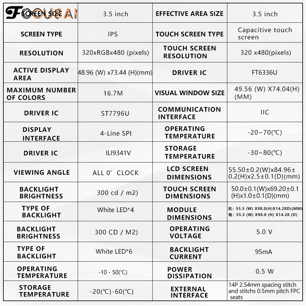 FocusAi LCD Screen Module 3.5inch TFT Display Module SPI Serial 240*320 HD Electronic Accessories Electronic Screen Driver Accessories