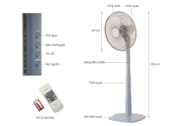QUẠT ĐỨNG PANASONIC F-409K ( CÓ REMOTE - MÀU XANH & BEIGE & ĐỎ )