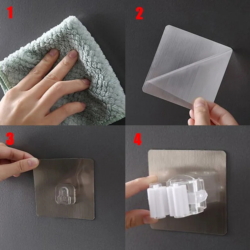 1/2/4 cái móc treo giá treo cây lau vệ sinh treo tường móc dính đa năng móc treo chổi bàn chải Giá móc đựng đồ phòng tắm nhà bếp