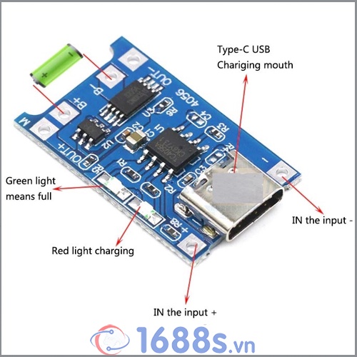 Mạch Sạc Pin TP4056 cổng USB micro B / Type C (Có / Không IC bảo Vệ ) - 1688s.vn