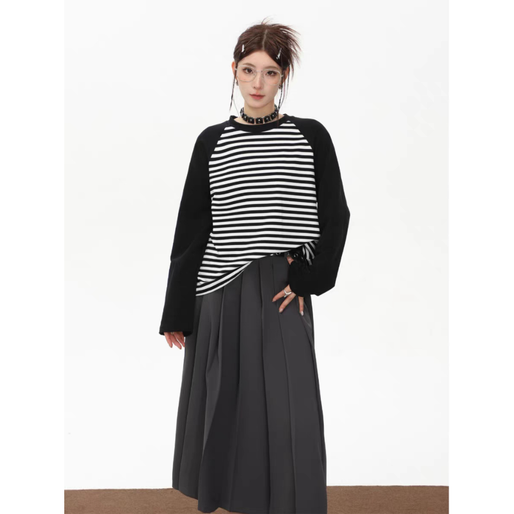 Áo thun nữ dài tay Sọc Phối màu RAGLAN thun cotton ANHSTORE, Áo thun soc dài tay phối màu thời trang