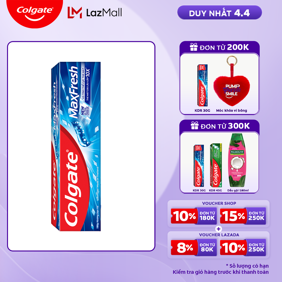[Chỉ 4.4_Áp 2 tầng Voucher giảm đến 30%] Kem đánh răng Colgate Maxfresh hương bạc hà the mát 180g/tuýp