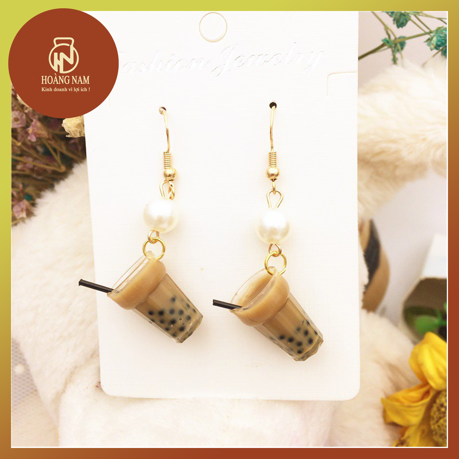 Đôi Bông Tai mô hình Ly Trà Sữa khoen thép không rỉ ( Chất liệu nhựa tổng hợp mô hình )
