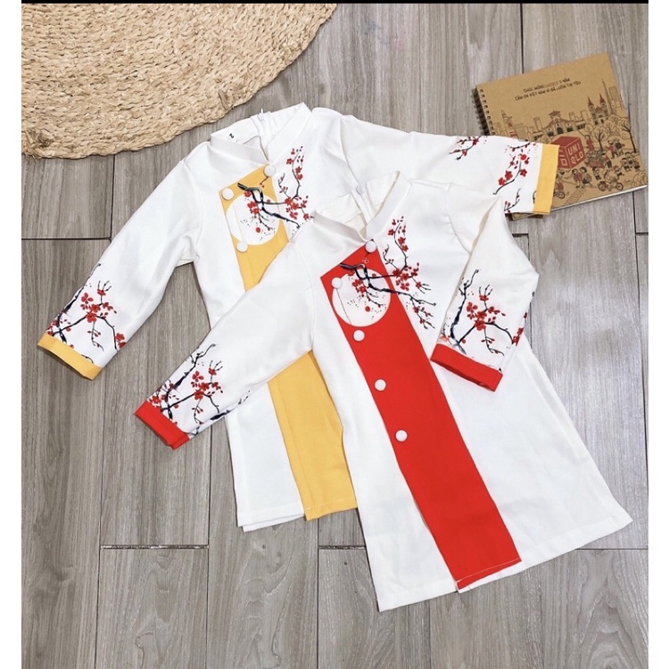 áo dài cách Tân hoa đào Tết cho bé