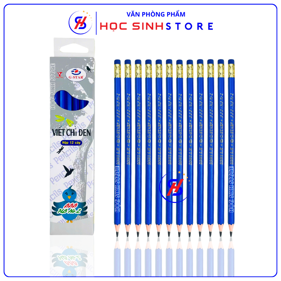 Hộp 12 Cây Bút Chì HB G-Star BBB, Thân Màu Xanh Dương, Vỏ Nhựa, Chuốt Không Gãy Vụn Chì - VPP Học Sinh Store