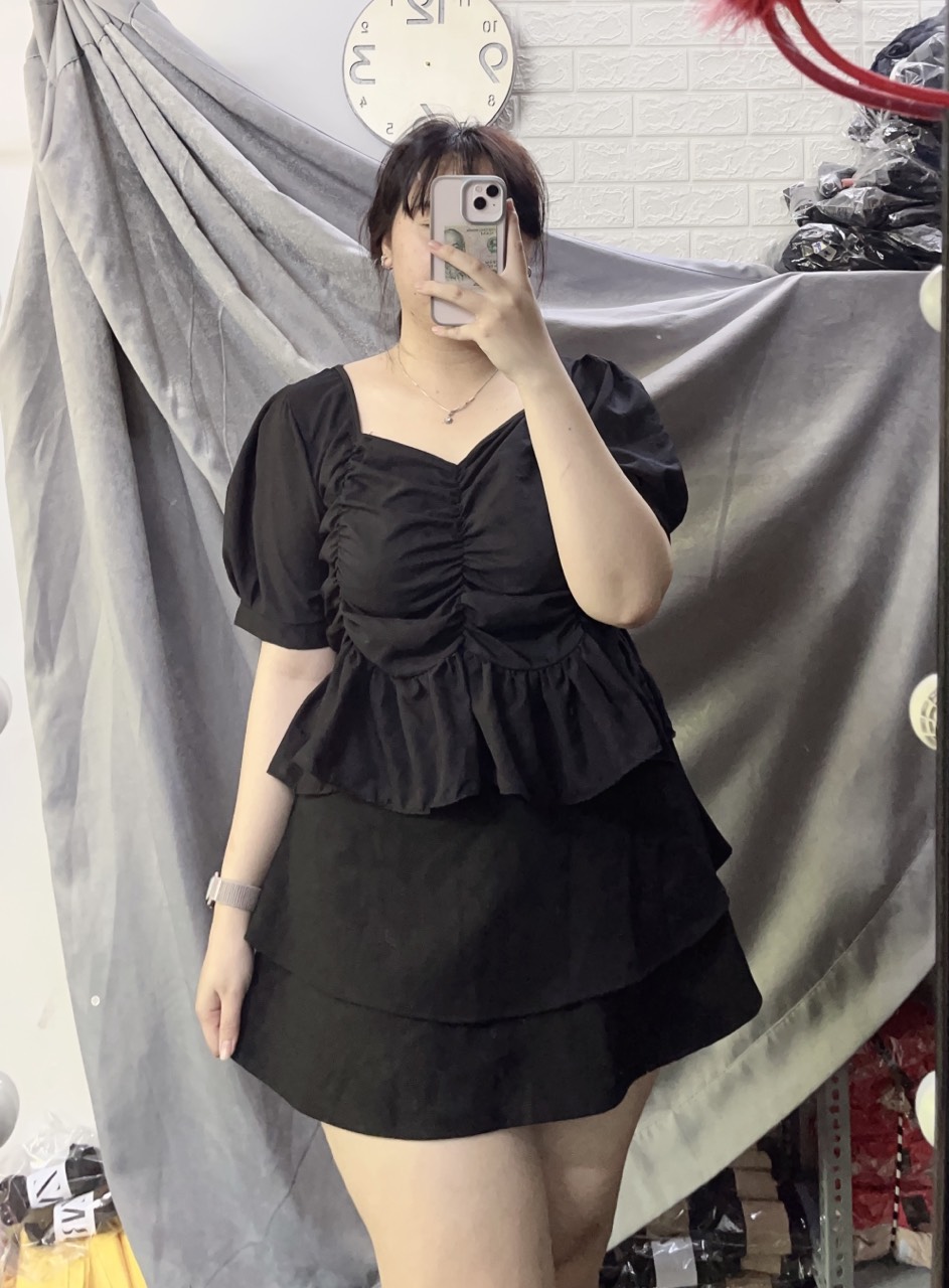 Áo kiểu nhún thun chất lụa nữ bigsize .