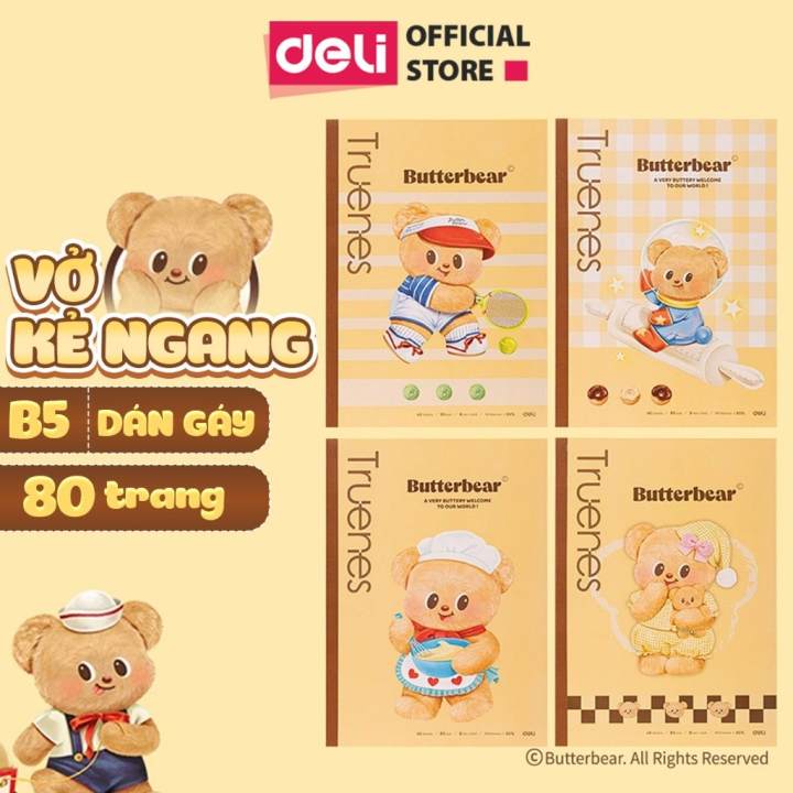 Vở Kẻ Ngang Deli BUTTER BEAR 80 Trang Vở Học Sinh Ghi Chép Đa Dạng Mẫu Mã Cấp 2 3 Đại Học Làm Quà Tặng Đồ Dùng Học Tập