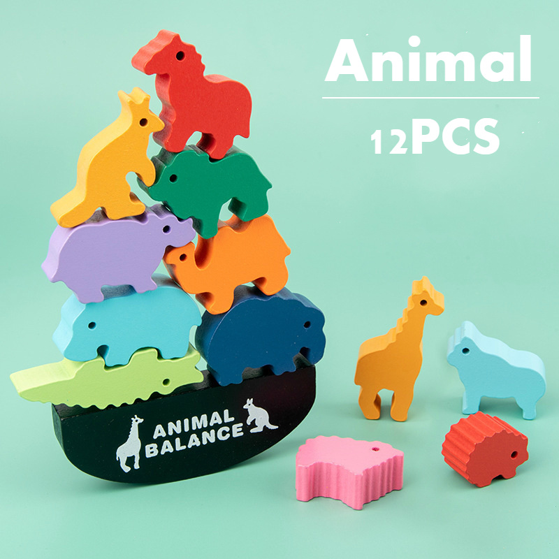 【Qian poem li Store】Wooden Balance Blocks For Children Animal Building ...