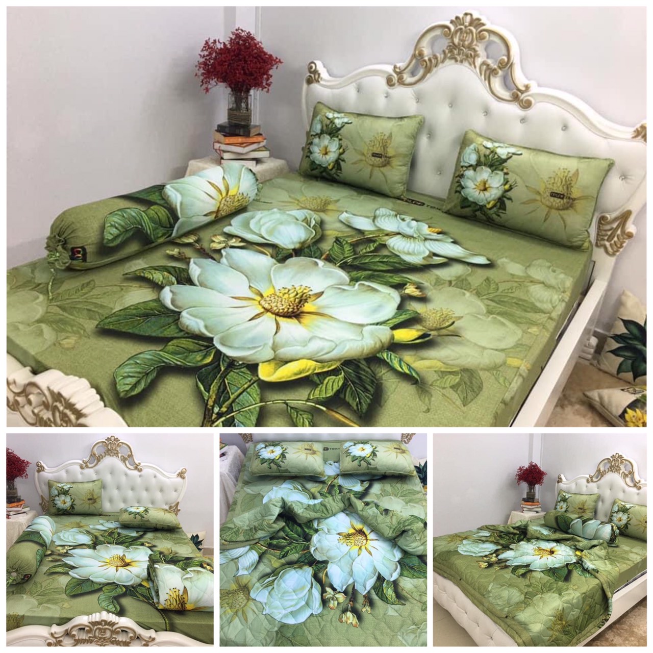 BỘ DRAP GA THUN Ý 5D CAO CẤP MẪU HOA MÁT LẠNH 4 MÓN