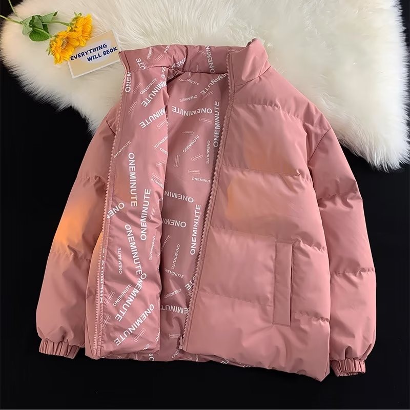 MOLAN Men's stand collar solid color simple reversible down jacket thickened warm couple's jacket
