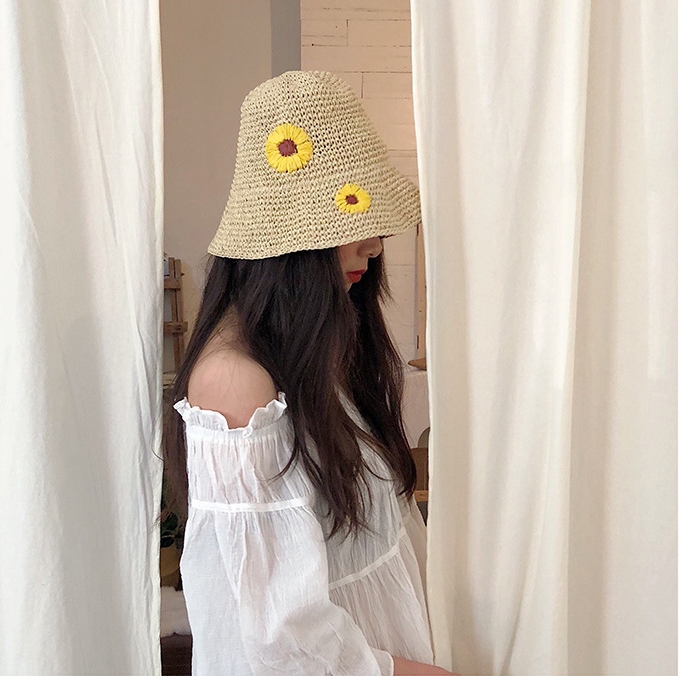 Mũ Bucket cói mềm thuê hoa cúc Daisy