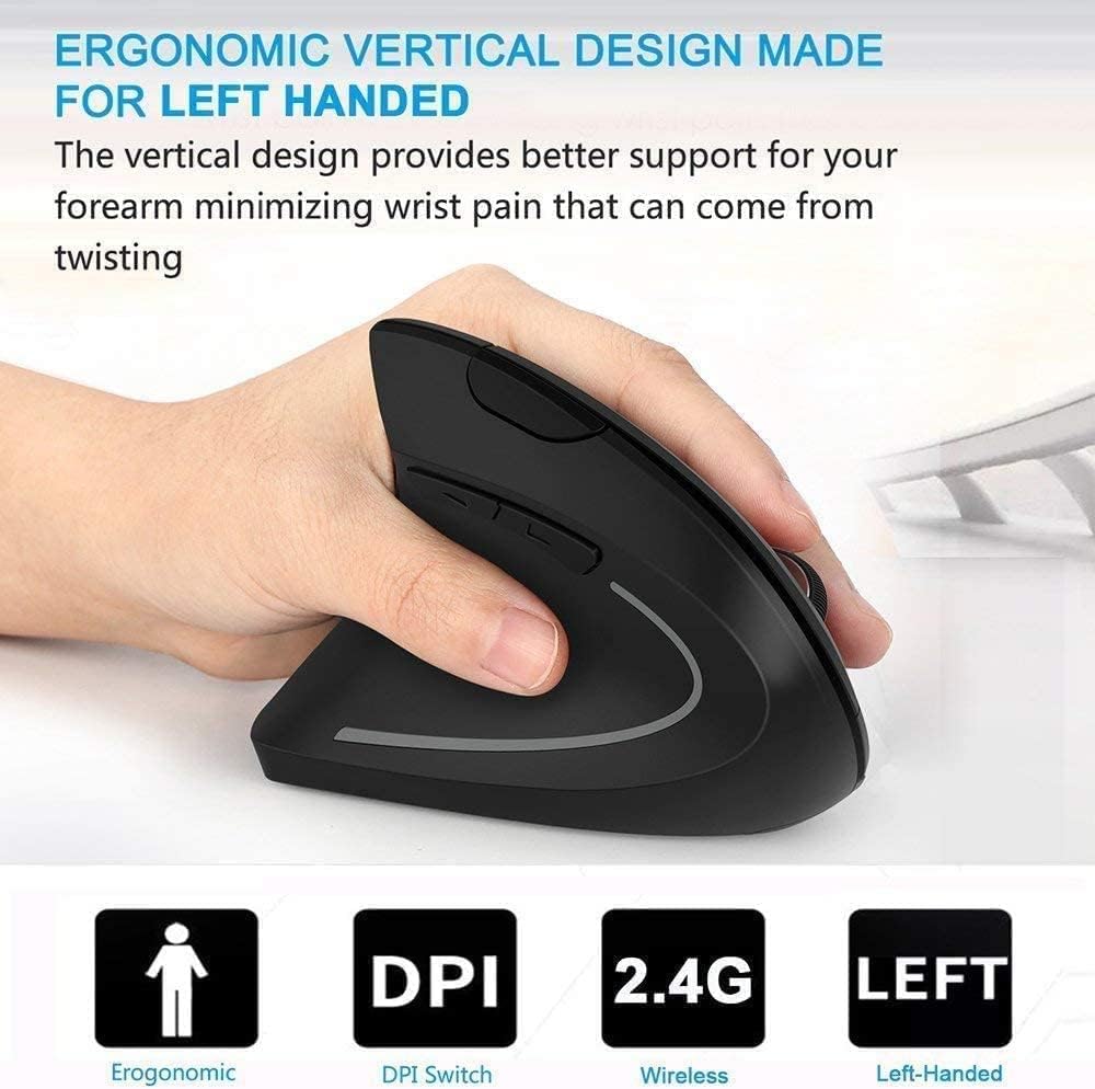 Jomaa Ergonomic Mouse Left Hand 2.4G Left-Handed Wireless Vertical Mouse for Windows Laptop Computer Mouse for Left-handers