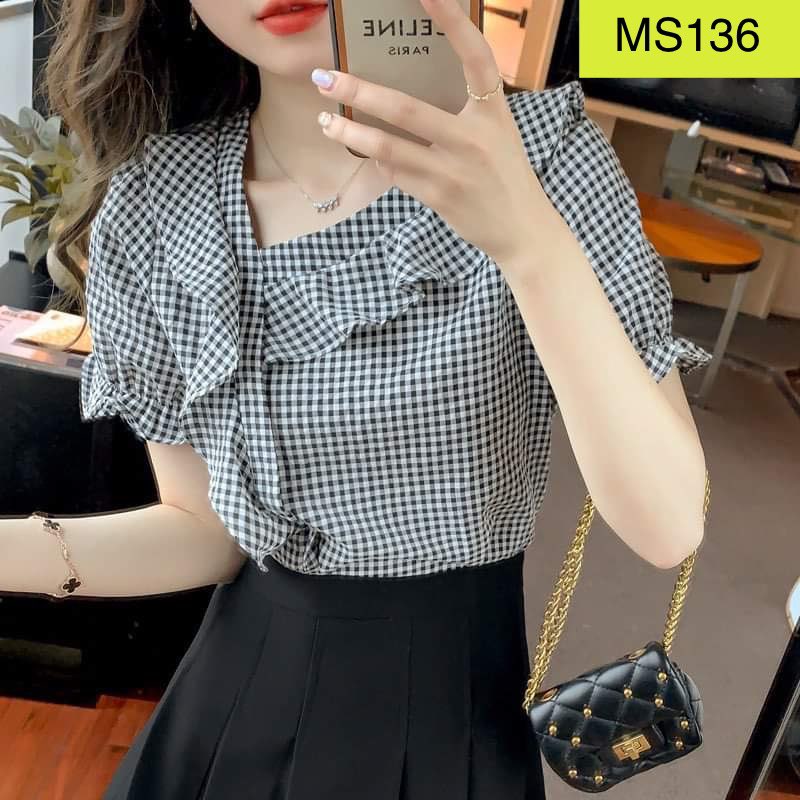 🆘 FREESHIP - ÁO SƠ MI CÔNG SỞ NỮ CỔ TIM LỆCH BÈO MS136