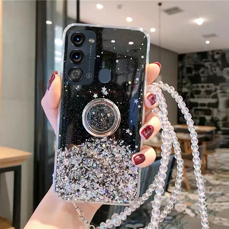 For itel Vision 3 case Shiny Ring Glitter Soft Transparent Holder Stand Back Cover with ring Stars Moon Girls For itel Vision 3 Back cover Phone Cases.