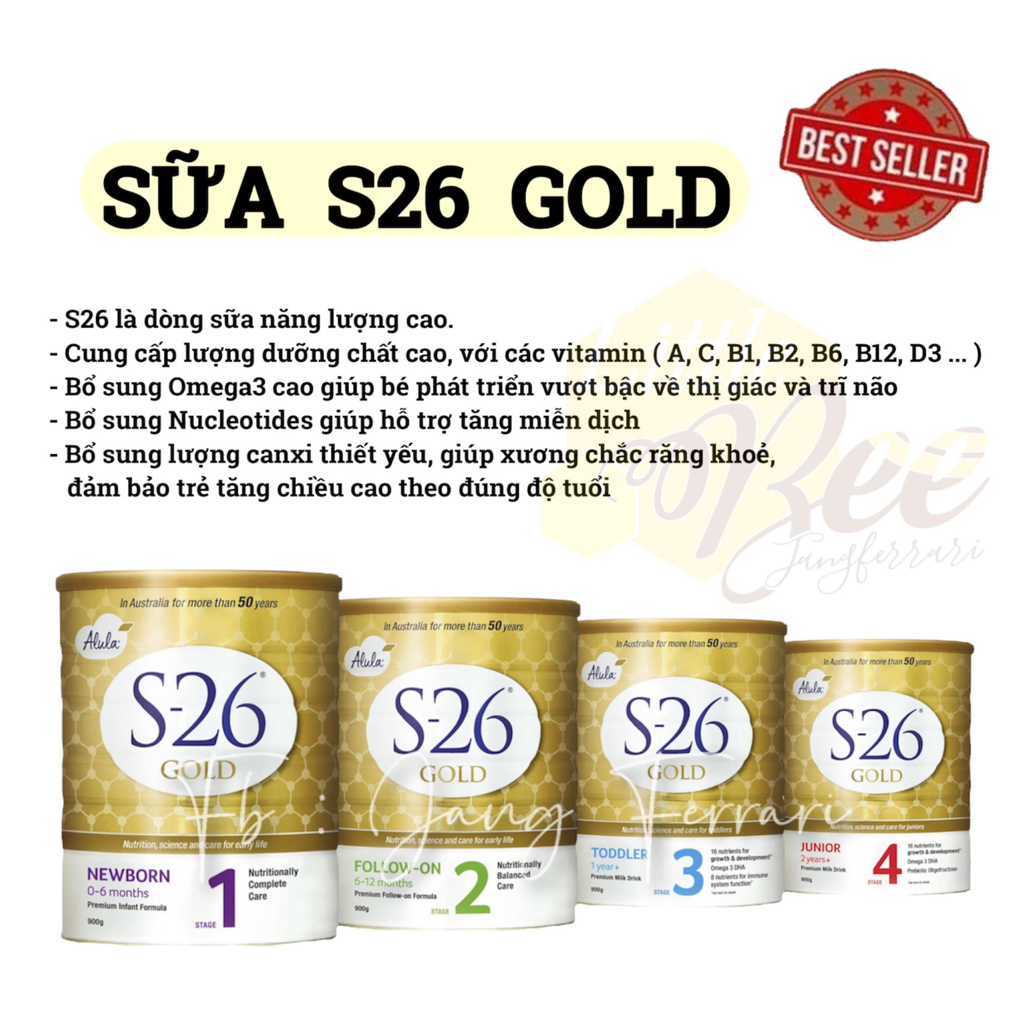 Sữa S26 số 1,2,3,4 gold 900g (MẪU MỚI)