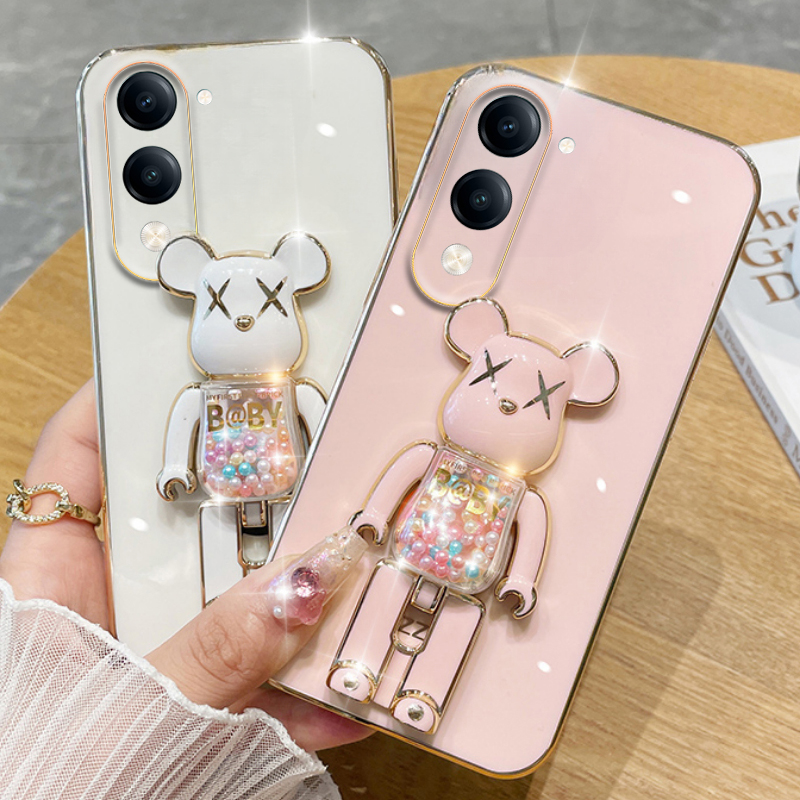 New Phone case Vivo Y04 / Y04S Back cover Soft Electroplated Quicksand Hourglass Pellet KWAS Bear silicone shockproof Protector Smooth for Vivo Y04S / Y04 case.