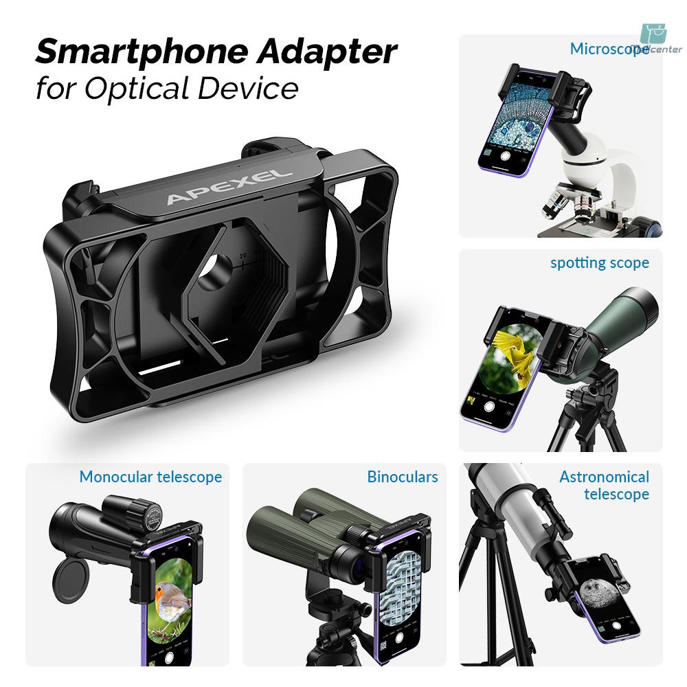 APEXEL Universal Telescope Phone Adapter for Monoculars Binoculars Microscope with 23mm-50mm Eyepiece Diameter Adjustable Smartphone Holder Clip for Telescope