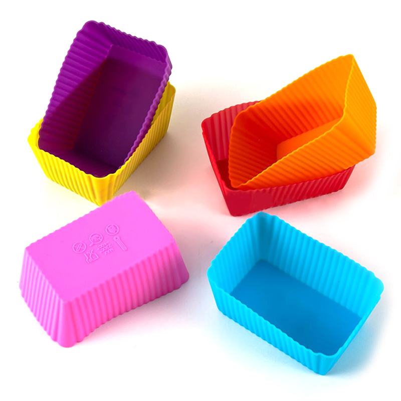 🔥HAPPY SHOP🔥 6PCS Cake Mold Silicone Rectangle Cake Mould Soft Muffin Cupcake Liner Bake Cup Mold Candy Mold Form Bakeware Baking Dishes
